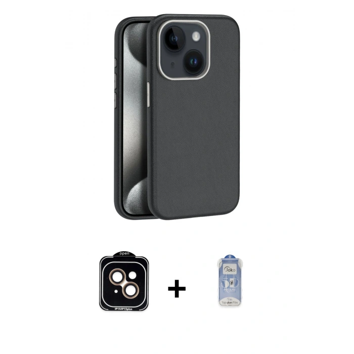 MARSİLYAN™- iPhone 15 Kılıf Zirve Modern Prime - Siyah Joko Magic 5D Cam + PVD Metal Kamera Lens - TU