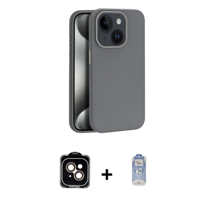MARSİLYAN™- iPhone 15 Kılıf Zirve Modern Prime - Siyah Joko Magic 5D Cam + PVD Metal Kamera Lens - TU