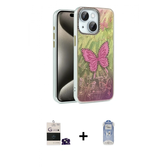 MARSİLYAN™- iPhone 15 Kılıf Zirve Modern Prime - Siyah Joko Magic 5D Cam + Bilvis Titan Kamera Lens - YL