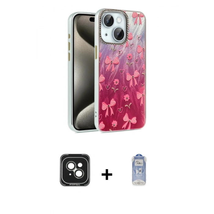 MARSİLYAN™- iPhone 15 Kılıf Zirve Modern Prime - Siyah Joko Magic 5D Cam + PVD Metal Kamera Lens - YL