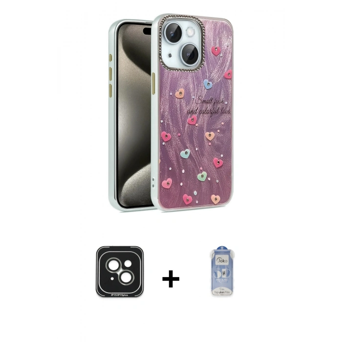 MARSİLYAN™- iPhone 15 Kılıf Zirve Modern Prime - Siyah Joko Magic 5D Cam + PVD Metal Kamera Lens - YL
