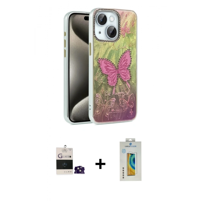 MARSİLYAN™- iPhone 15 Kılıf Zirve Modern Prime - Siyah Polymer Nano Ekran Koruyucu + Bilvis Titan Kamera Lens - PE