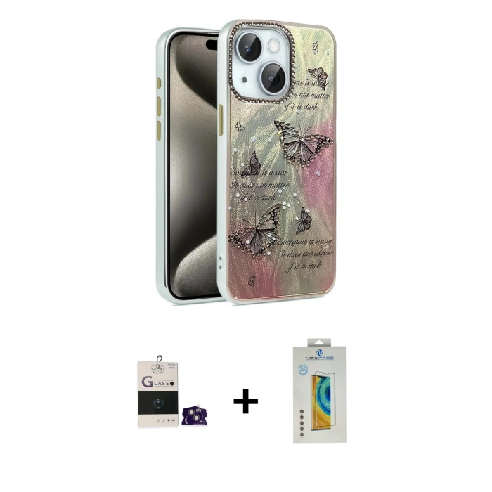MARSİLYAN™- iPhone 15 Kılıf Zirve Modern Prime - Siyah Polymer Nano Ekran Koruyucu + Bilvis Titan Kamera Lens - PE