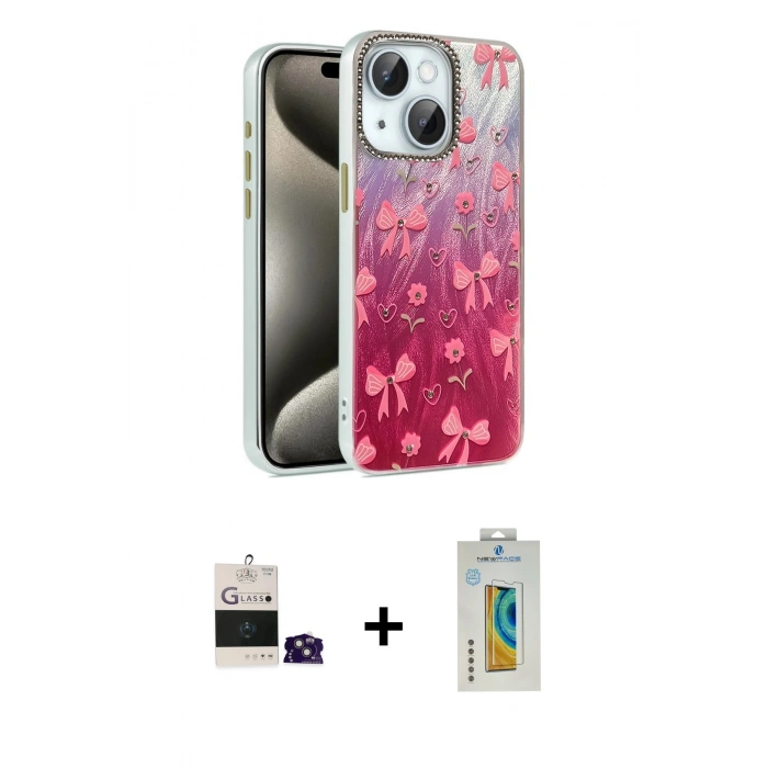 MARSİLYAN™- iPhone 15 Kılıf Zirve Modern Prime - Siyah Polymer Nano Ekran Koruyucu + Bilvis Titan Kamera Lens - PE