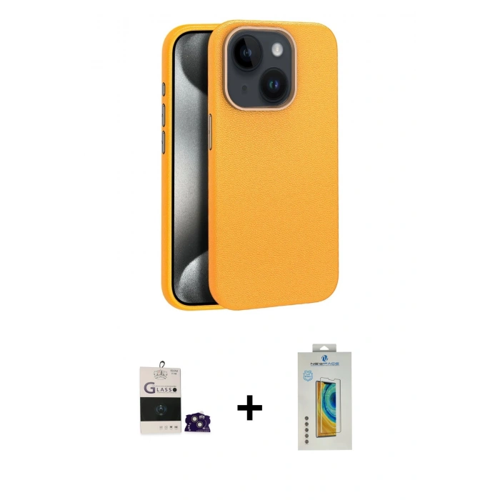 MARSİLYAN™- iPhone 15 Kılıf Zirve Modern Prime - Siyah Polymer Nano Ekran Koruyucu + Bilvis Titan Kamera Lens - PE