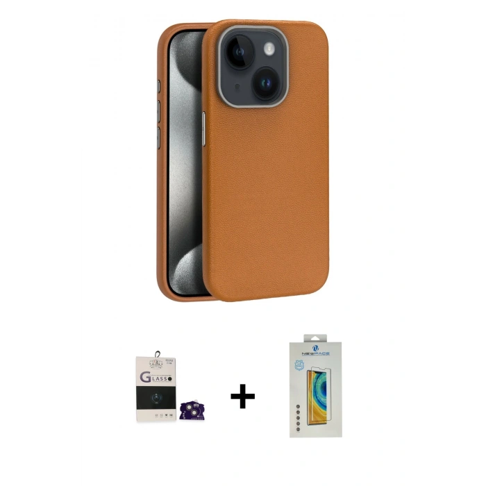 MARSİLYAN™- iPhone 15 Kılıf Zirve Modern Prime - Siyah Polymer Nano Ekran Koruyucu + Bilvis Titan Kamera Lens - PE
