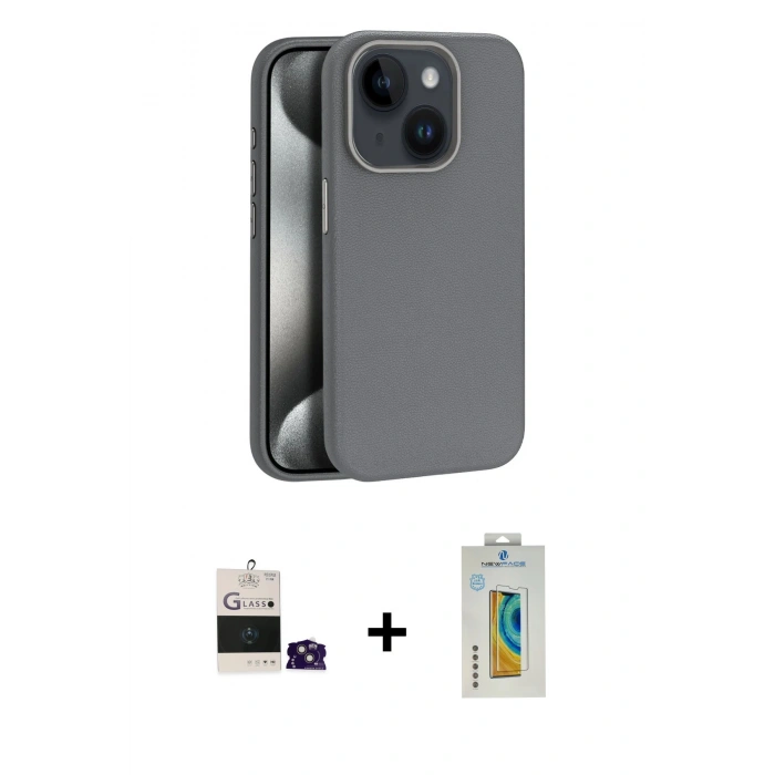 MARSİLYAN™- iPhone 15 Kılıf Zirve Modern Prime - Siyah Polymer Nano Ekran Koruyucu + Bilvis Titan Kamera Lens - PE