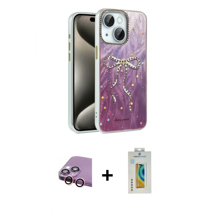 MARSİLYAN™- iPhone 15 Kılıf Zirve Modern Prime - Siyah Polymer Nano Ekran Koruyucu + Raze Metal Kamera Lens - PE