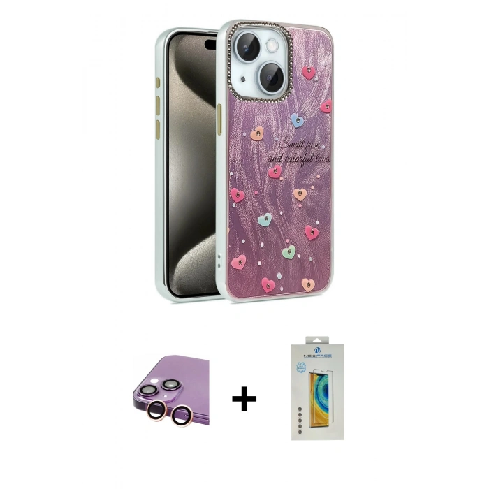 MARSİLYAN™- iPhone 15 Kılıf Zirve Modern Prime - Siyah Polymer Nano Ekran Koruyucu + Raze Metal Kamera Lens - PE