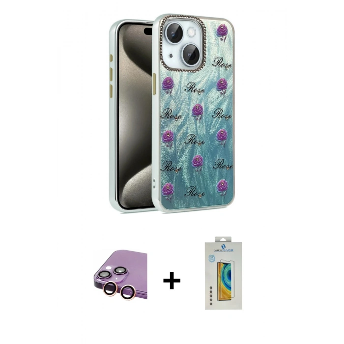 MARSİLYAN™- iPhone 15 Kılıf Zirve Modern Prime - Siyah Polymer Nano Ekran Koruyucu + Raze Metal Kamera Lens - PE