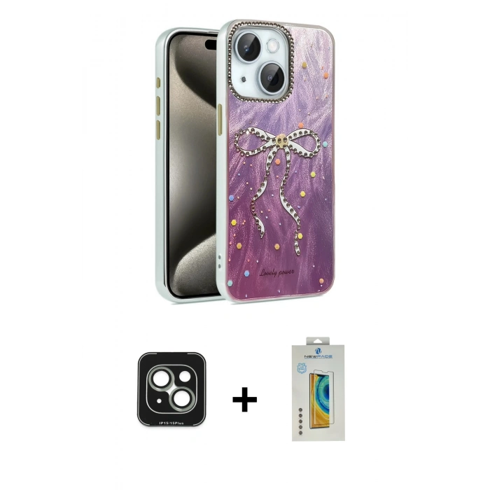 MARSİLYAN™- iPhone 15 Kılıf Zirve Modern Prime - Siyah Polymer Nano Ekran Koruyucu + PVD Metal Kamera Lens - YL
