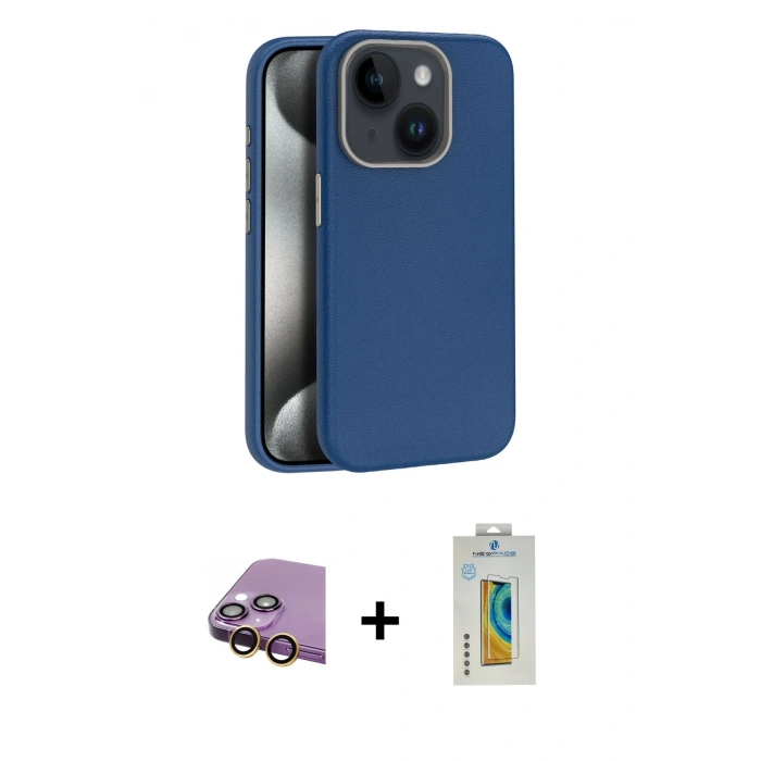 MARSİLYAN™- iPhone 15 Kılıf Zirve Modern Prime - Siyah Polymer Nano Ekran Koruyucu + Raze Metal Kamera Lens - SI