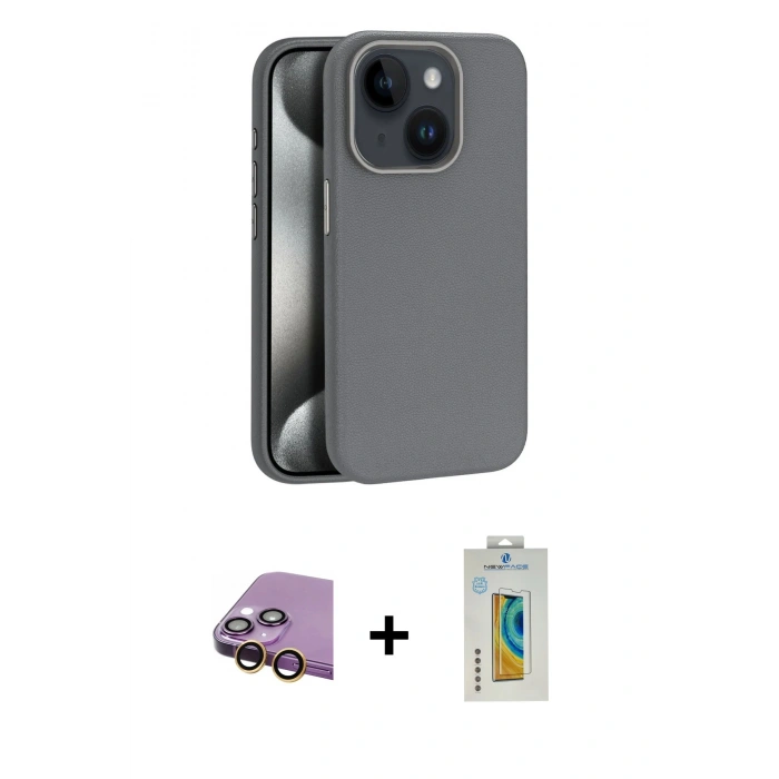 MARSİLYAN™- iPhone 15 Kılıf Zirve Modern Prime - Siyah Polymer Nano Ekran Koruyucu + Raze Metal Kamera Lens - SI