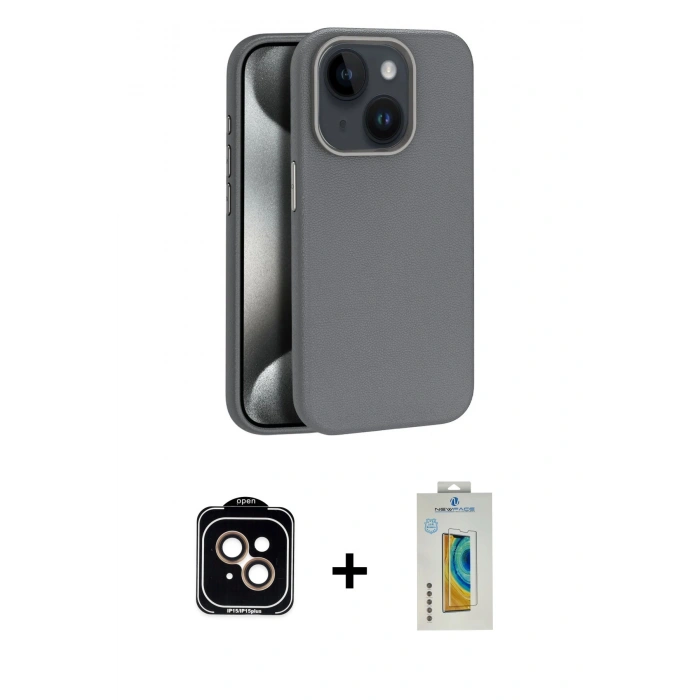 MARSİLYAN™- iPhone 15 Kılıf Zirve Modern Prime - Siyah Polymer Nano Ekran Koruyucu + PVD Metal Kamera Lens - TU