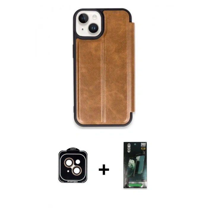 MARSİLYAN™- iPhone 15 Kılıf Zirve Yansıma Serisi - Şeffaf 360 Full Body Arka Koruyucu + PVD Metal Kamera Lens - TU