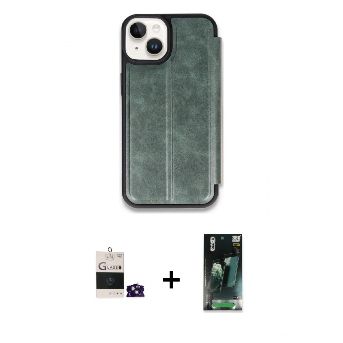 MARSİLYAN™- iPhone 15 Kılıf Zirve Yansıma Serisi - Siyah 360 Mat Full Body Arka Koruyucu + Bilvis Titan Kamera Lens - YL