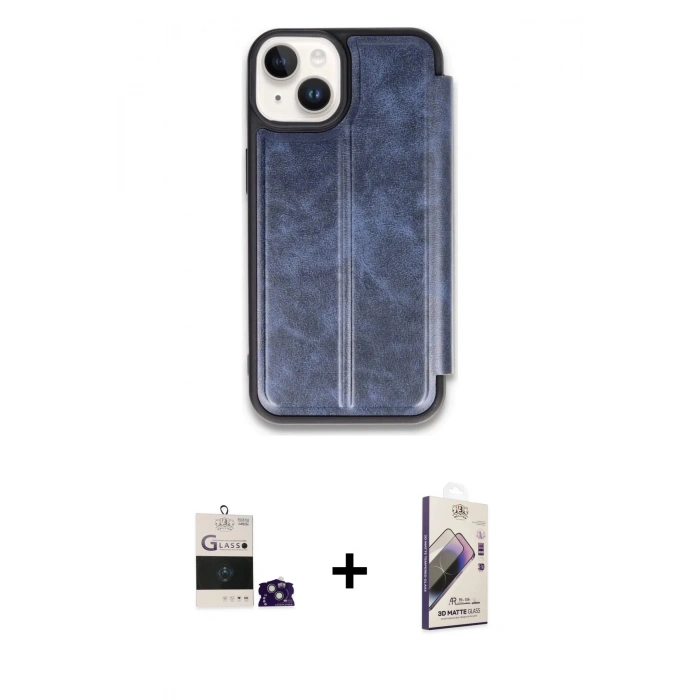 MARSİLYAN™- iPhone 15 Kılıf Zirve Yansıma Serisi - Siyah Bilvis 3D Mat Cam Ekran Koruyucu + Bilvis Titan Kamera Lens - YL