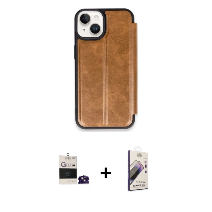 MARSİLYAN™- iPhone 15 Kılıf Zirve Yansıma Serisi - Siyah Bilvis 3D Mat Cam Ekran Koruyucu + Bilvis Titan Kamera Lens - YL