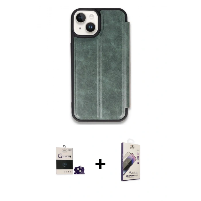 MARSİLYAN™- iPhone 15 Kılıf Zirve Yansıma Serisi - Siyah Bilvis 3D Mat Cam Ekran Koruyucu + Bilvis Titan Kamera Lens - YL