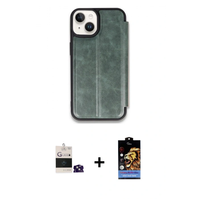 MARSİLYAN™- iPhone 15 Kılıf Zirve Yansıma Serisi - Siyah Buffer Hayalet Cam Ekran Koruyucu + Bilvis Titan Kamera Lens - YL