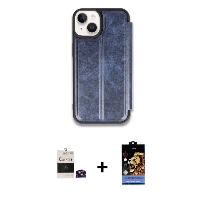 MARSİLYAN™- iPhone 15 Kılıf Zirve Yansıma Serisi - Siyah Buffer Hayalet Cam Ekran Koruyucu + Bilvis Titan Kamera Lens - YL