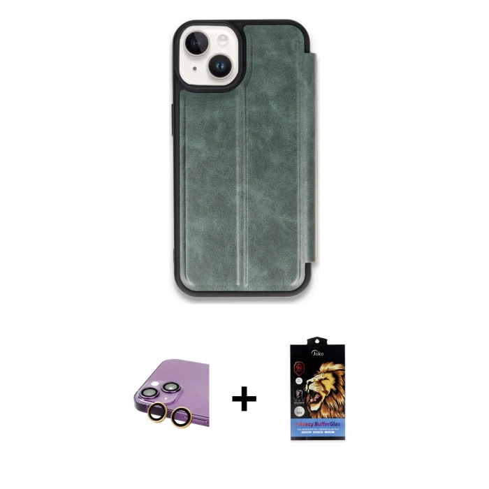 MARSİLYAN™- iPhone 15 Kılıf Zirve Yansıma Serisi - Siyah Buffer Hayalet Cam Ekran Koruyucu + Raze Metal Kamera Lens - SI