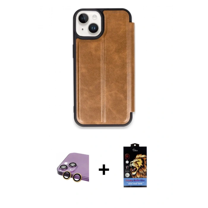 MARSİLYAN™- iPhone 15 Kılıf Zirve Yansıma Serisi - Siyah Buffer Hayalet Cam Ekran Koruyucu + Raze Metal Kamera Lens - SI