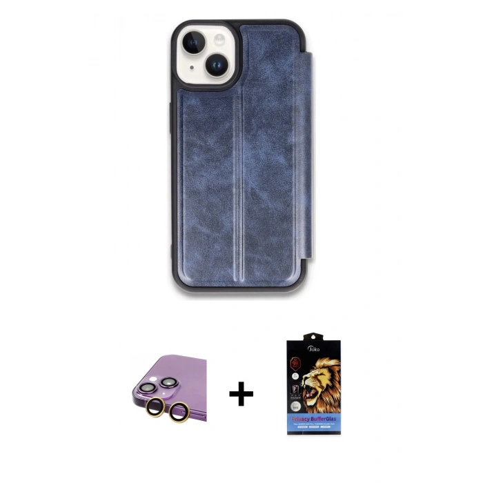 MARSİLYAN™- iPhone 15 Kılıf Zirve Yansıma Serisi - Siyah Buffer Hayalet Cam Ekran Koruyucu + Raze Metal Kamera Lens - SI