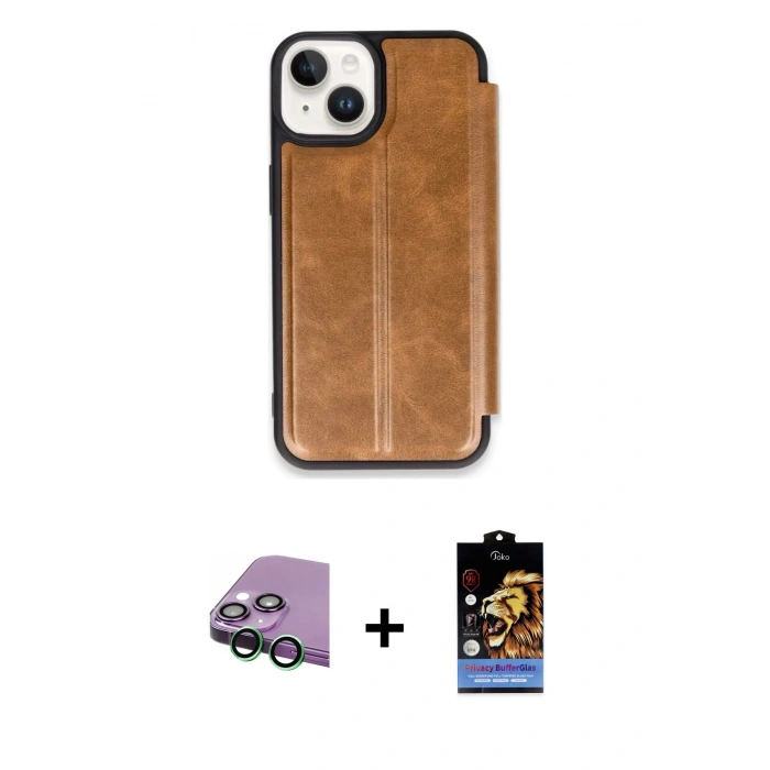 MARSİLYAN™- iPhone 15 Kılıf Zirve Yansıma Serisi - Siyah Buffer Hayalet Cam Ekran Koruyucu + Raze Metal Kamera Lens - YL