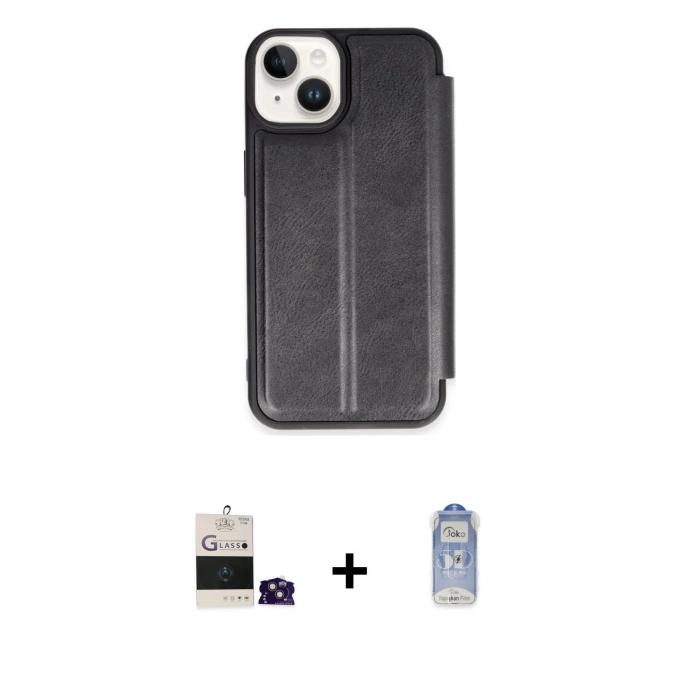 MARSİLYAN™- iPhone 15 Kılıf Zirve Yansıma Serisi - Siyah Joko Magic 5D Cam + Bilvis Titan Kamera Lens - PE