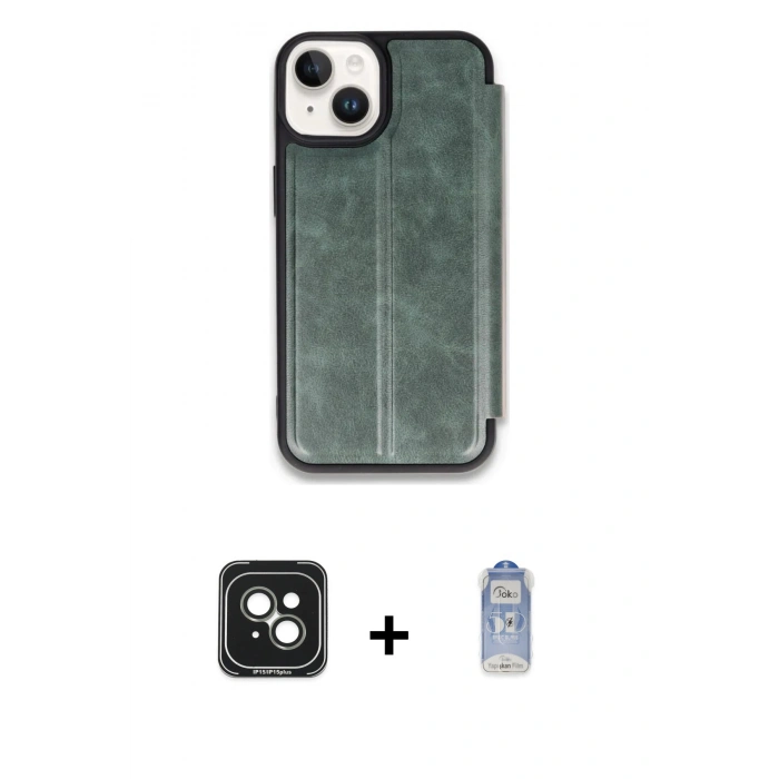 MARSİLYAN™- iPhone 15 Kılıf Zirve Yansıma Serisi - Siyah Joko Magic 5D Cam + PVD Metal Kamera Lens - YL