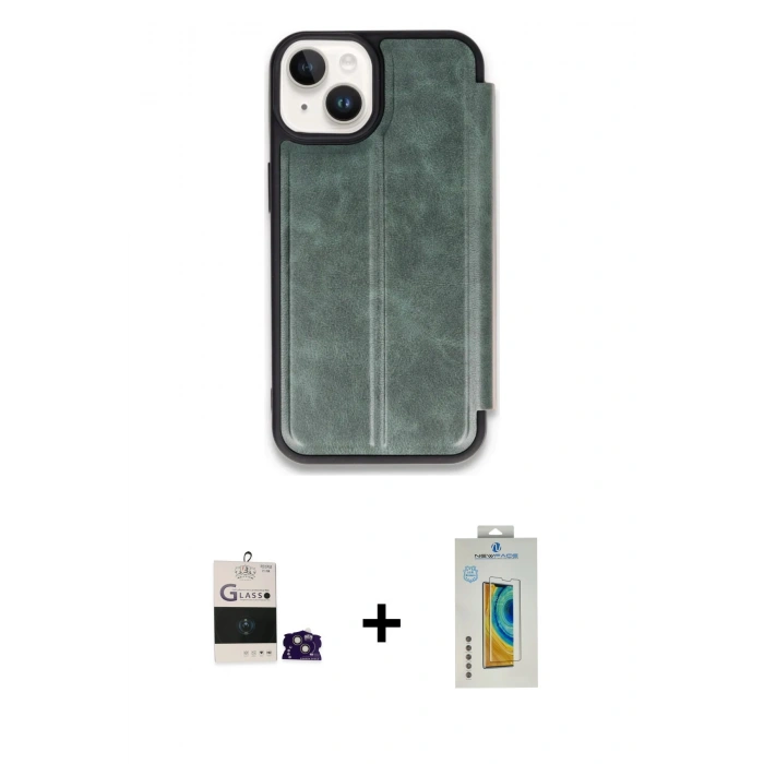 MARSİLYAN™- iPhone 15 Kılıf Zirve Yansıma Serisi - Siyah Polymer Nano Ekran Koruyucu + Bilvis Titan Kamera Lens - PE