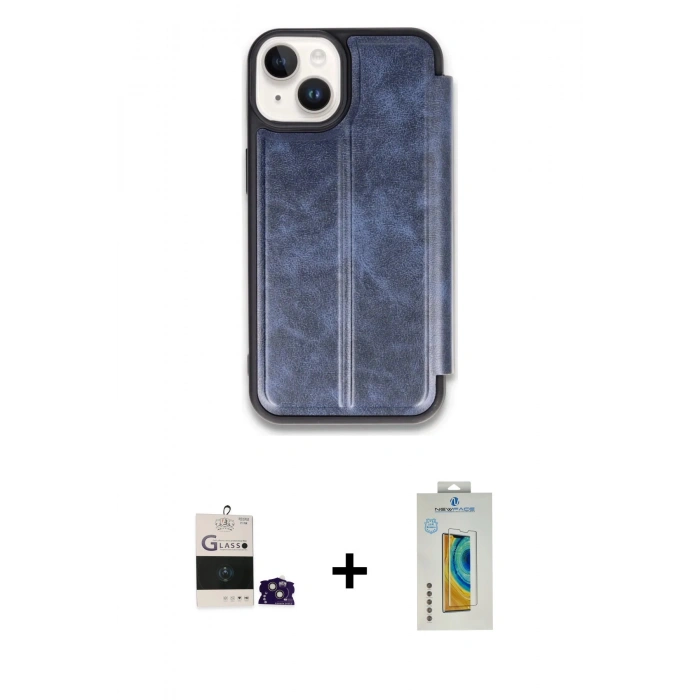 MARSİLYAN™- iPhone 15 Kılıf Zirve Yansıma Serisi - Siyah Polymer Nano Ekran Koruyucu + Bilvis Titan Kamera Lens - PE