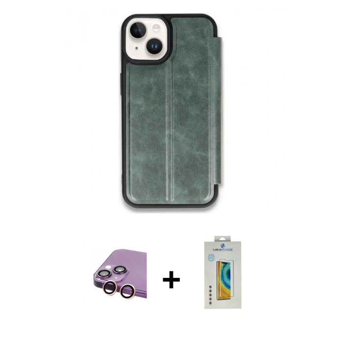 MARSİLYAN™- iPhone 15 Kılıf Zirve Yansıma Serisi - Siyah Polymer Nano Ekran Koruyucu + Raze Metal Kamera Lens - PE