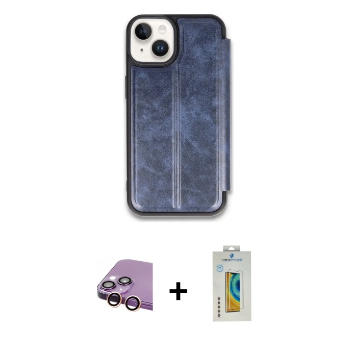 MARSİLYAN™- iPhone 15 Kılıf Zirve Yansıma Serisi - Siyah Polymer Nano Ekran Koruyucu + Raze Metal Kamera Lens - PE