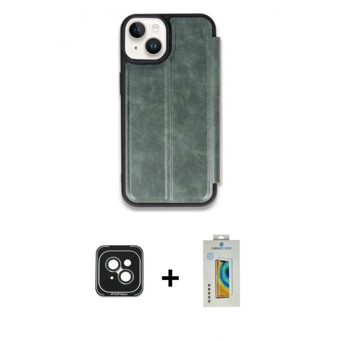 MARSİLYAN™- iPhone 15 Kılıf Zirve Yansıma Serisi - Siyah Polymer Nano Ekran Koruyucu + PVD Metal Kamera Lens - YL
