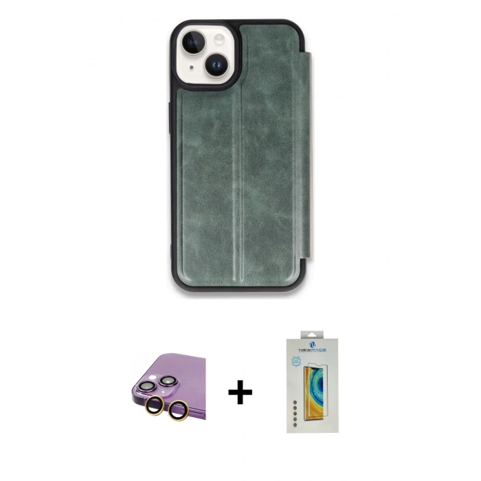 MARSİLYAN™- iPhone 15 Kılıf Zirve Yansıma Serisi - Siyah Polymer Nano Ekran Koruyucu + Raze Metal Kamera Lens - SI