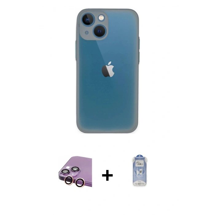 MARSİLYAN™- iPhone 15 Plus Kılıf Ahenk Çizgi Serisi - Siyah Joko Magic 5D Cam + Raze Metal Kamera Lens - PE
