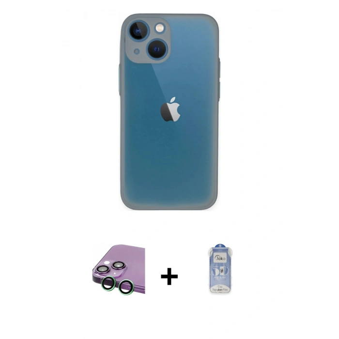 MARSİLYAN™- iPhone 15 Plus Kılıf Ahenk Çizgi Serisi - Siyah Joko Magic 5D Cam + Raze Metal Kamera Lens - YL