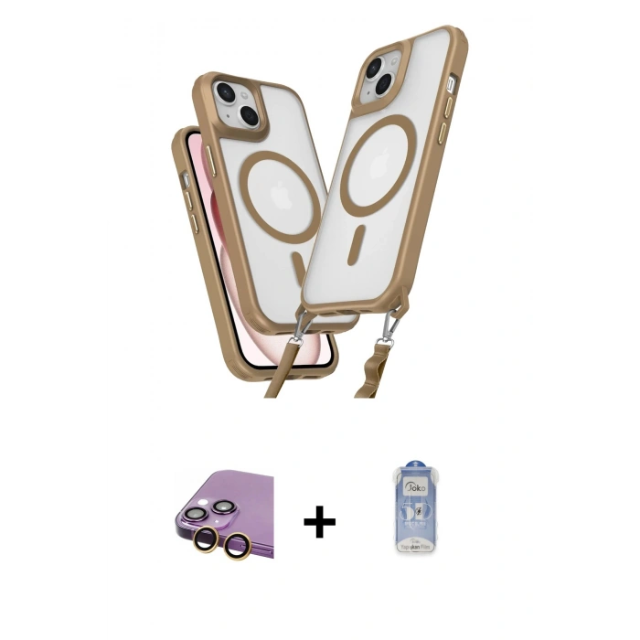 MARSİLYAN™- iPhone 15 Plus Kılıf Atlas Doku Koleksiyonu - Siyah Joko Magic 5D Cam + Raze Metal Kamera Lens - SI