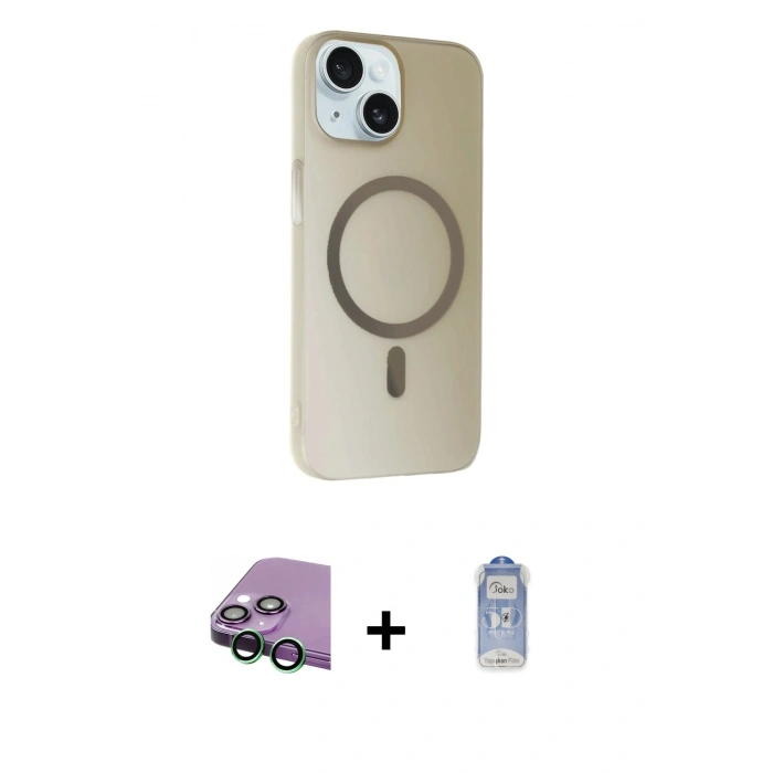 MARSİLYAN™- iPhone 15 Plus Kılıf Çekirdek Modern Prime - Siyah Joko Magic 5D Cam + Raze Metal Kamera Lens - YL