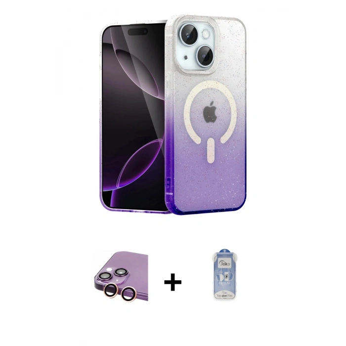 MARSİLYAN™- iPhone 15 Plus Kılıf Eksen Minimal Özel Seri - Siyah Joko Magic 5D Cam + Raze Metal Kamera Lens - PE