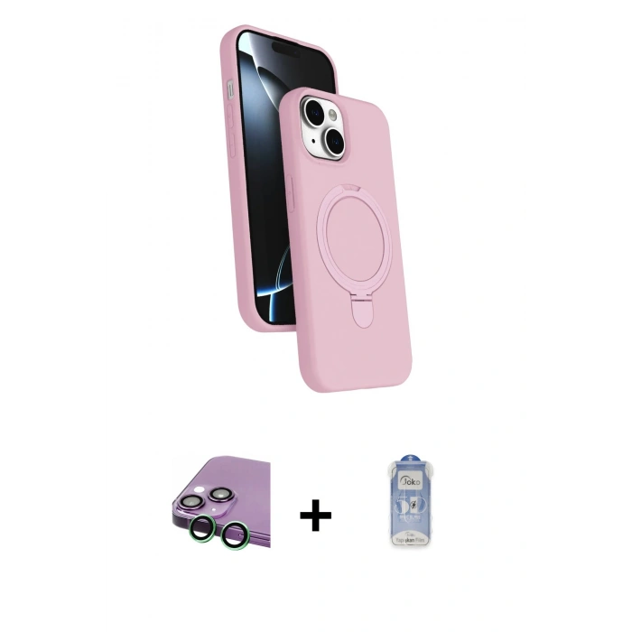 MARSİLYAN™- iPhone 15 Plus Kılıf İz Işık Koleksiyonu - Siyah Joko Magic 5D Cam + Raze Metal Kamera Lens - YL