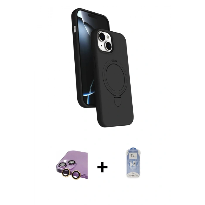 MARSİLYAN™- iPhone 15 Plus Kılıf İz Işık Koleksiyonu - Siyah Joko Magic 5D Cam + Raze Metal Kamera Lens - SI