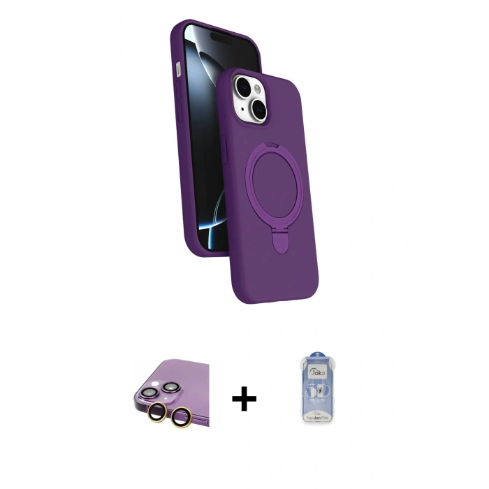 MARSİLYAN™- iPhone 15 Plus Kılıf İz Işık Koleksiyonu - Siyah Joko Magic 5D Cam + Raze Metal Kamera Lens - SI