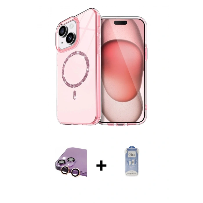 MARSİLYAN™- iPhone 15 Plus Kılıf Kıvılcım Form Prime - Siyah Joko Magic 5D Cam + Raze Metal Kamera Lens - PE