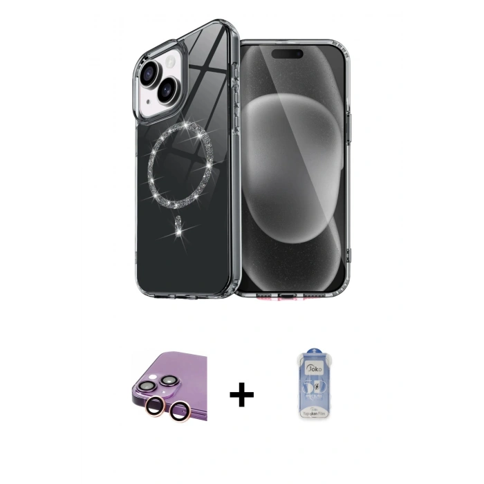 MARSİLYAN™- iPhone 15 Plus Kılıf Kıvılcım Form Prime - Siyah Joko Magic 5D Cam + Raze Metal Kamera Lens - PE