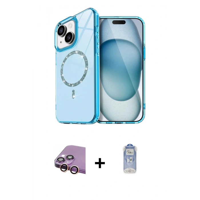 MARSİLYAN™- iPhone 15 Plus Kılıf Kıvılcım Form Prime - Siyah Joko Magic 5D Cam + Raze Metal Kamera Lens - PE