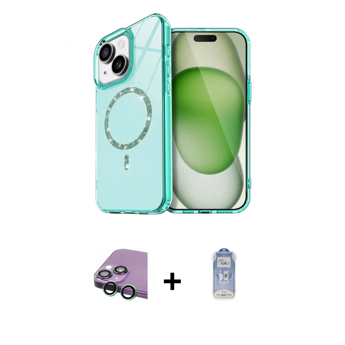 MARSİLYAN™- iPhone 15 Plus Kılıf Kıvılcım Form Prime - Siyah Joko Magic 5D Cam + Raze Metal Kamera Lens - YL