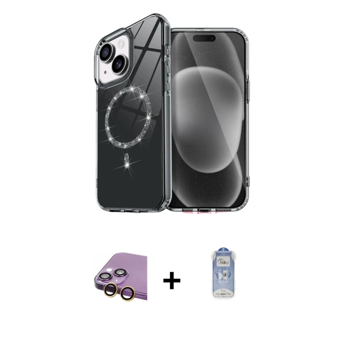 MARSİLYAN™- iPhone 15 Plus Kılıf Kıvılcım Form Prime - Siyah Joko Magic 5D Cam + Raze Metal Kamera Lens - SI